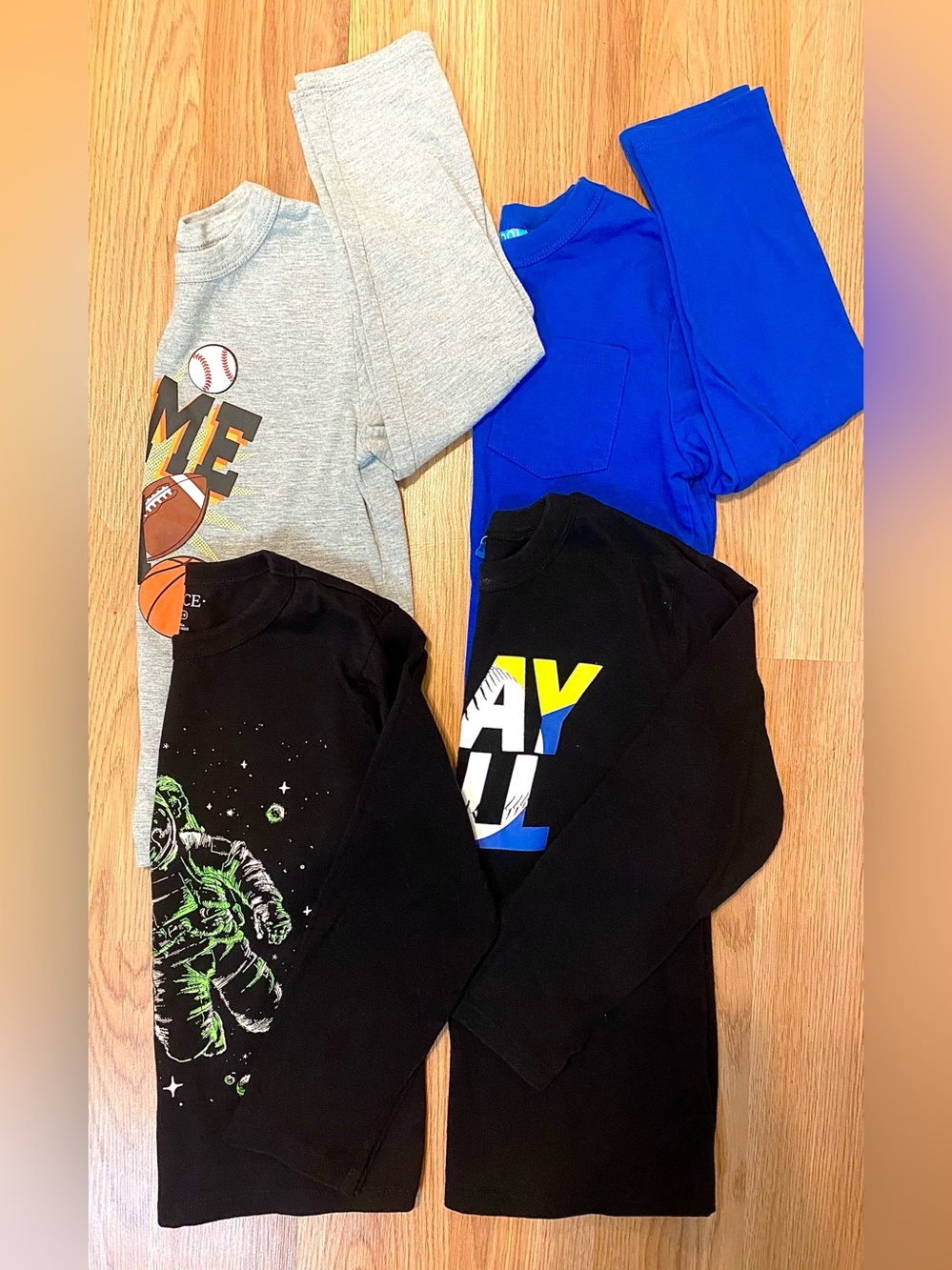 🏀 BOYS SIZE 5/6 LONG SLEEVE GRAPHIC SHIRTS BASKETBALL THEME SPACE BUNDLE OF 4!